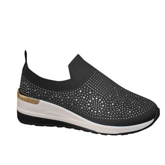 Generic Women Trainers Breathable Glitter Walking Shoes Round Toe Lightweight Thick Sole Comfortable Casual Slip On Casual Sneakers Gym Sport Tennis Black