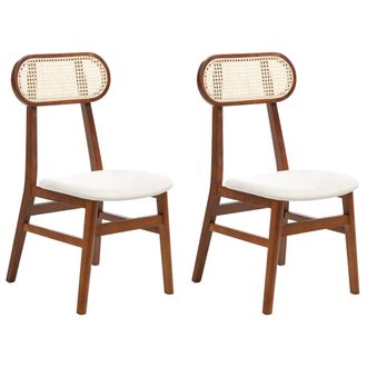 Beliani Conjunto De 2 Sillas De Comedor Tapizado Poli&eacute;ster Trenza Vienesa Respaldo De Rat&aacute;n Estructura De Madera De Caucho Sin Reposabrazos Retro Marr&oacute;n Y Bei