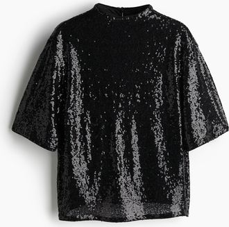H&M Paillettenshirt - Schwarz