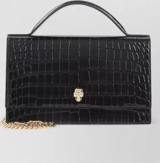 Alexander McQueen medium skull croco leather handle clutch