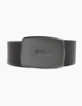 HUGO BOSS Mens Hugo Boss Jensy Structured Plaque Buckle Belt Dark Brown - Size: 110