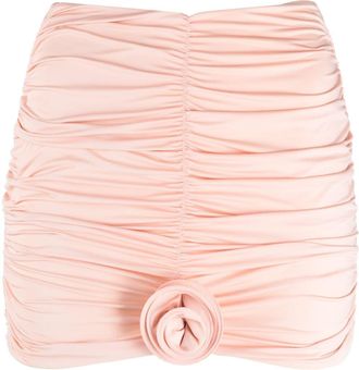 La Reveche Lillibet floral-appliqu&eacute; ruched stretch-jersey miniskirt - women - Elastane/Polyamide - S - Pink