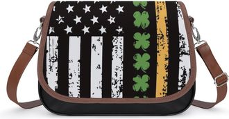 Generic Black USA Clover1 Flag Crossbody Bag Womens Handbag PU Message Bags Shoulder Purse with Adjustable Strap