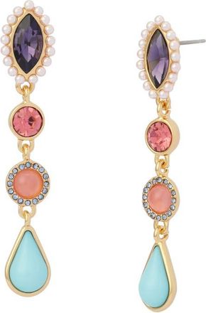Kurt Geiger Faux Pearl & Mixed Crystal Linear Drop Earrings in Gold/Multi at Nordstrom