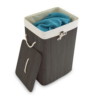 Relaxdays Cesto Ropa Sucia Plegable, Cubo Colada Rectangular Con Tapa, Bamb&uacute;, 83 L, 65,5 X 43,5 X 33,5 Cm, Negro - Relaxdays
