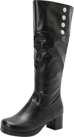 Generic Womens Knee High Boots Square Toe Block Heel Platform Metal Decor Daily Fashion Booties For Winter