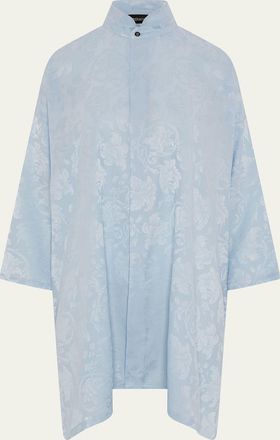 Eskandar Wide A-Line Double Stand Collar Shirt - Very Long Length With Slits