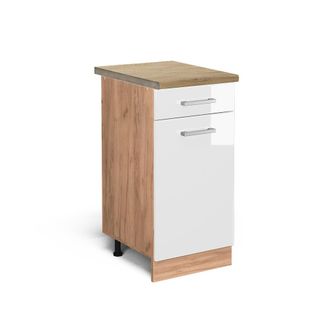 Vicco Mueble Bajo De Cocina R-line, Blanco Alto Brillo, 40 Cm, Et Roble