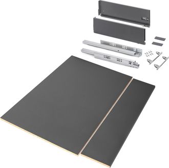 Emuca Kit De Caj&oacute;n Para Cocina O Ba&ntilde;o Vertex De Altura 178mm Con Regulaci&oacute;n 3d, Tableros Incluidos, M&oacute;dulo 900mm, Gris Antracita - Emuca
