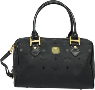 MCM Visetos Logogramme Handbag Canvas And Leather Black Canvas Bag (Pre-Owned)