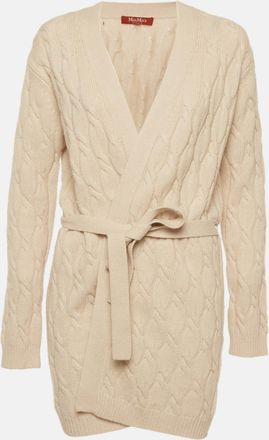 Max Mara Beige Cable Knit Belted Cardigan