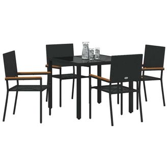 Berkfield Home Modern 5 Piece Garden Dining Set Black Poly Rattan