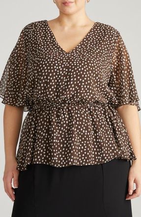 Universal Standard Milou Faux Wrap Top in Brown/White Dot Print at Nordstrom, Size 2Xl