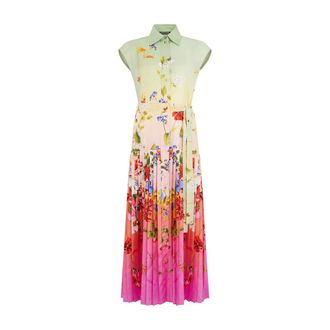 Roberto Cavalli Long Silk Dress with Miami Flowers Print - female - Roberto Cavalli - Midi Dresses - Multicolor - L - Dresses