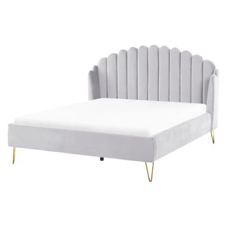 Beliani Cama Con Somier De Terciopelo Gris Claro Dorado 160 X 200 Cm Cabecero Ambillou