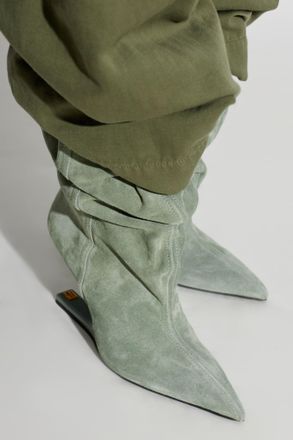 Balmain Suede Wedge Ankle Boots, Womens, Green