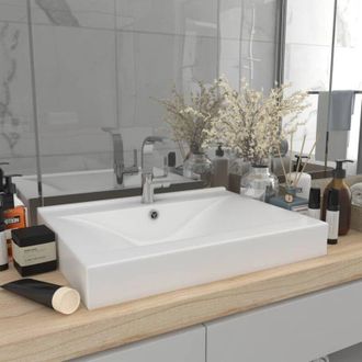 vidaXL Lavandino con Foro Rubinetto Bianco Opaco 60x46 cm in Ceramica - Vidaxl