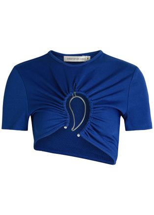 CHRISTOPHER ESBER Cut-out Jersey Cropped T-shirt - Blue - 10 (UK10 / S)