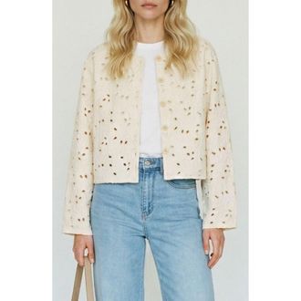 Vero Moda Karly Cotton Broderie Jacket in Ecru at Nordstrom, Size X-Large
