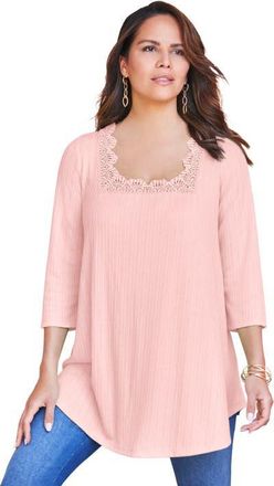 Roaman's Squareneck Pointelle Top in Soft Blush at Nordstrom, Size 16