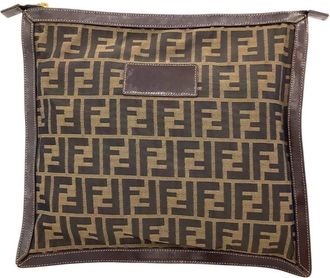 Fendi Zucca Brown Canvas Leather Clutch Bag (Pre-Owned)