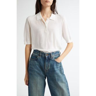 Johnstons of Elgin Supertine Merino Wool Mesh Polo Sweater in White at Nordstrom Rack, Size X-Small