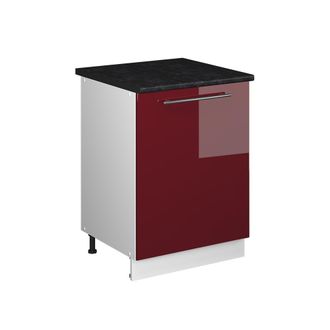 Vicco Mueble Bajo De Cocina Fame-line, Rojo Burdeos Alto Brillo/blanco, 60 Cm 1 Puerta Con Encimera, Vicco