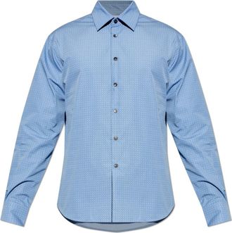 Ferragamo Monogram Shirt - Heren - Zakelijke Overhemden - Blauw - M - Katoen - Overhemden