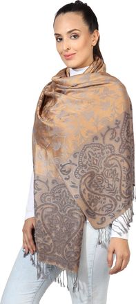 World of Shawls Ladies Floral Paisley Bordered Pashmina Feel Shawl Scarf Wrap Stole Luxuriously Warm Soft and Silky Touch (Gold_SN78)