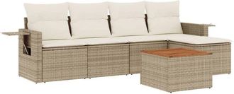 vidaXL Vidaxl - Juego De Sof&aacute;s Jard&iacute;n Con Cojines 6 Pzas Rat&aacute;n Sint&eacute;tico Beige