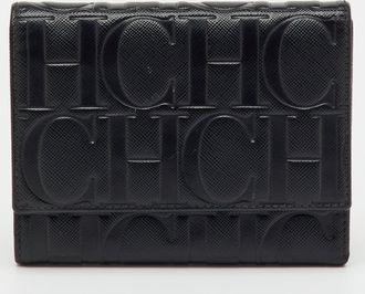 Carolina Herrera Black Leather Logo Embossed Trifold Wallet