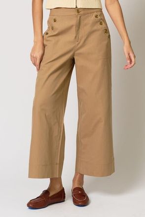 Central Park West Dean Straight Leg Button Pant in Khaki at Nordstrom, Size Large