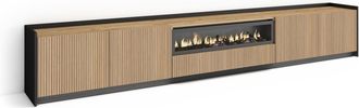 Skraut Home Skraut Home - Mueble Tv, Televisi&oacute;n, Muebles De Sal&oacute;n, Almacenaje, 310x37x50cm, Para Tv Hasta 80, Chimenea El&eacute;ctrica, Led, Estilo Moderno, Roble Y Neg