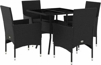 vidaXL Set Comedor Jard&iacute;n 5 Pzas Cojines Rat&aacute;n Sint&eacute;tico Vidrio Negro Vidaxl