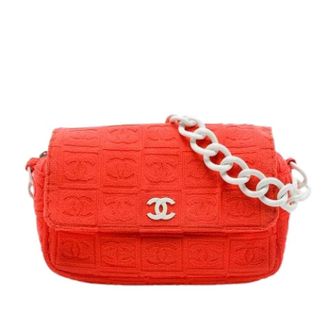 Chanel Pre-owned Flap Bag - Dames - Pre-owned - Oranje - Maat: ONE Size Katoen