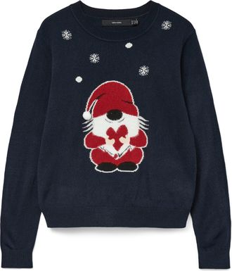Vero Moda Weihnachtspullover VERO MODA VMCUTE LS O-NECK PULLOVER XMAS BOX, Damen, Gr. L, navy blazer detail:with chinese rot, birch, schwarz ( santa ), Strick, 