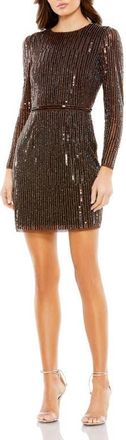 Mac Duggal Long Sleeve Sequin Mini Dress in Espresso at Nordstrom, Size 16