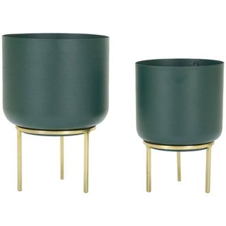 Dmora Dmora - Set di 2 portavasi Subequo, Complemento darredo, Articolo decorativo, Accessorio darredo, 20x20 h29 cm, Verde e Oro