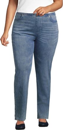 Lands End Starfish High Rise Knit Denim Straight Jeans in Light Brook at Nordstrom, Size 1X