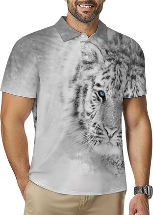 Generic Snowy White Tiger Mens Golf Polo Shirt Quick Dry T-Shirts Tennis Tops Short Sleeve