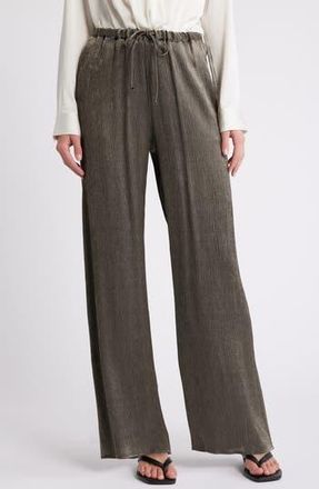 Nation Ltd Paloma Pliss&eacute; Wide Leg Drawstring Pants in Graphite Foil at Nordstrom Rack, Size Large