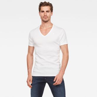G-Star T-Shirt G-STAR Base V 2-Pack, Herren, Gr. M, weiss (wei&szlig;), Jersey, Obermaterial: 100% Baumwolle, unifarben, Basic, slim fit normal, V-Ausschnitt, Shir