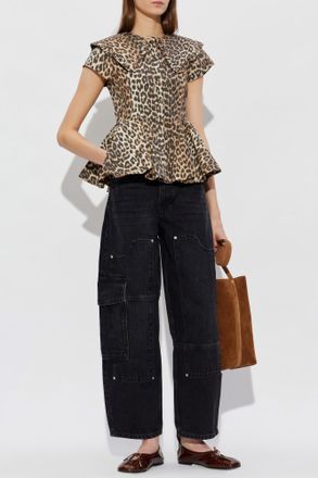 Ganni Animal Print Shirt, Womens, Beige