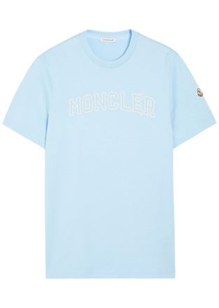 Moncler Logo-print Cotton T-shirt - Light Blue - XL