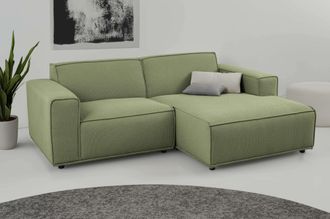HOME AFFAIRE Ecksofa »Avelin, 228 cm, L-Form, Chenille, Struktur-Boucle« mit Wellenunterfederung, Kedernaht, bodentief, Skandi-Design