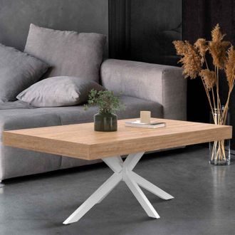 IDMarket Idmarket - Mesa de centro rectangular alix 110 cm con patas de madera y araña blanca