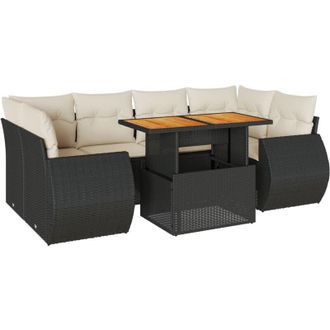 vidaXL Set De Sof&aacute;s De Jard&iacute;n 7 Pzas Con Cojines Rat&aacute;n Sint&eacute;tico Negro Vidaxl