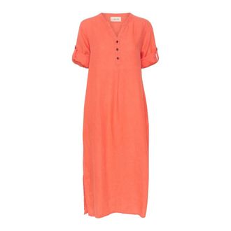 Cream Koraal Caftan Jurk met 3/4 Mouwen - Dames - Casual kleedjes - Oranje - Xs/S - Linnen - Kleedjes