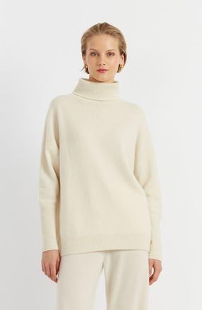 Chinti and Parker Pure Cashmere Roll Neck Sweater in Cream at Nordstrom, Size Small