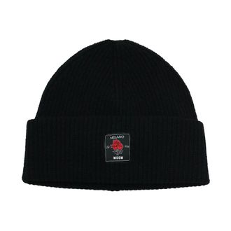 Msgm Accessories, male, Black, ONE SIZE, Ribbed Wool-Blend Knit Hat
